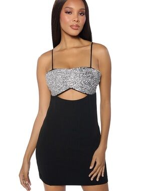 Rhinestone cut out black dress